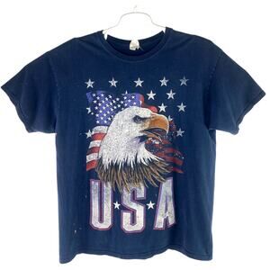 Vtg Fruit Of the Loom Mens Xl Eagle American Flag USA Patriotic T-Shirt Read